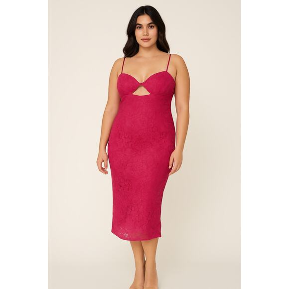 Bardot Women’s Dress 12 Vanna Pink Lace Cutout Midi Cocktail Party Evening - Picture 1 of 16